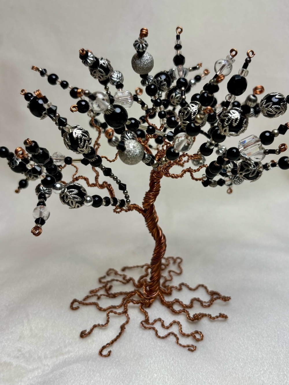 Handcrafted copper wire & bead tree sculpture, Tree of Life or Bonsai art decor